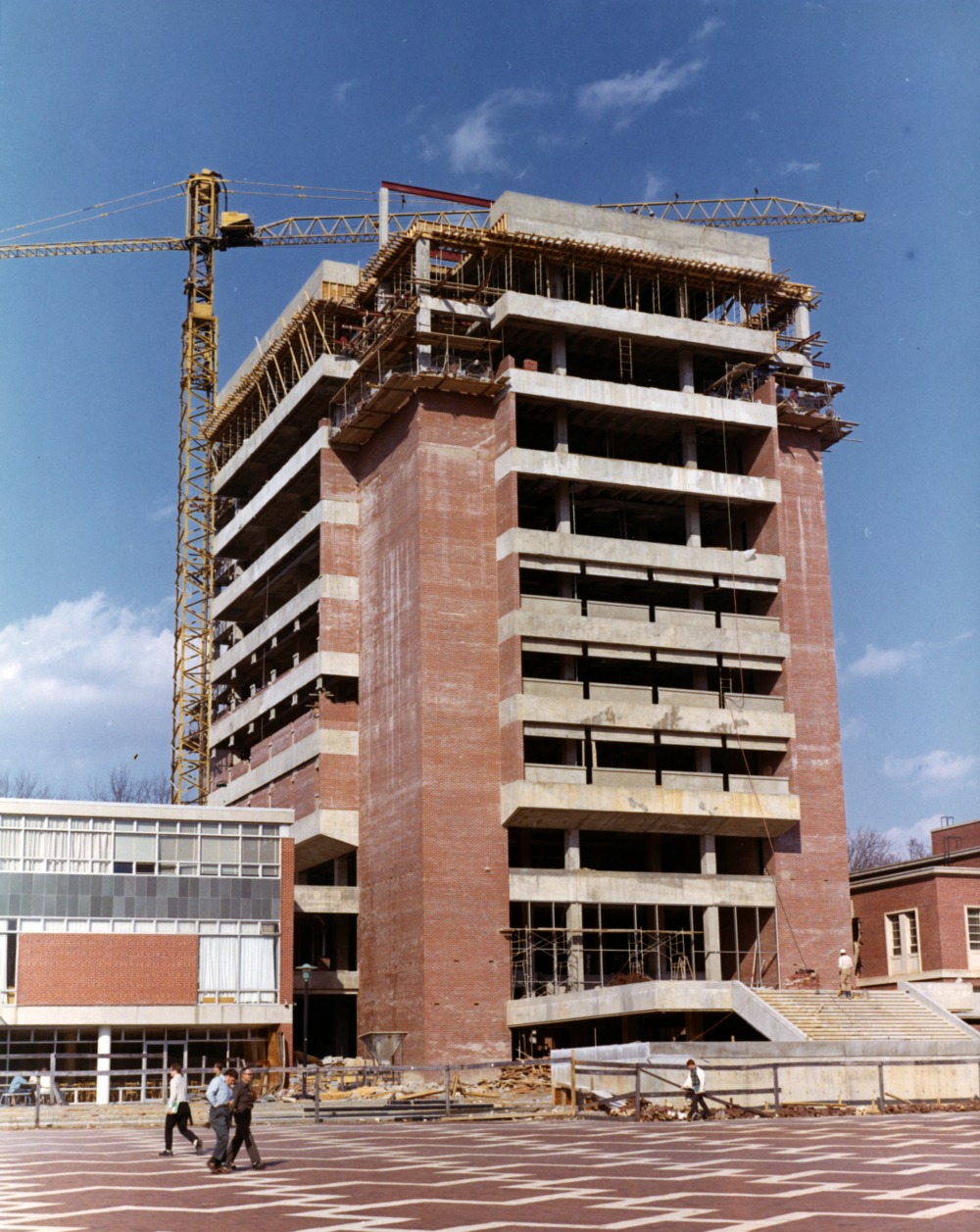 D.H. Hill Jr. Library bookstack tower under construction, ca. 1970