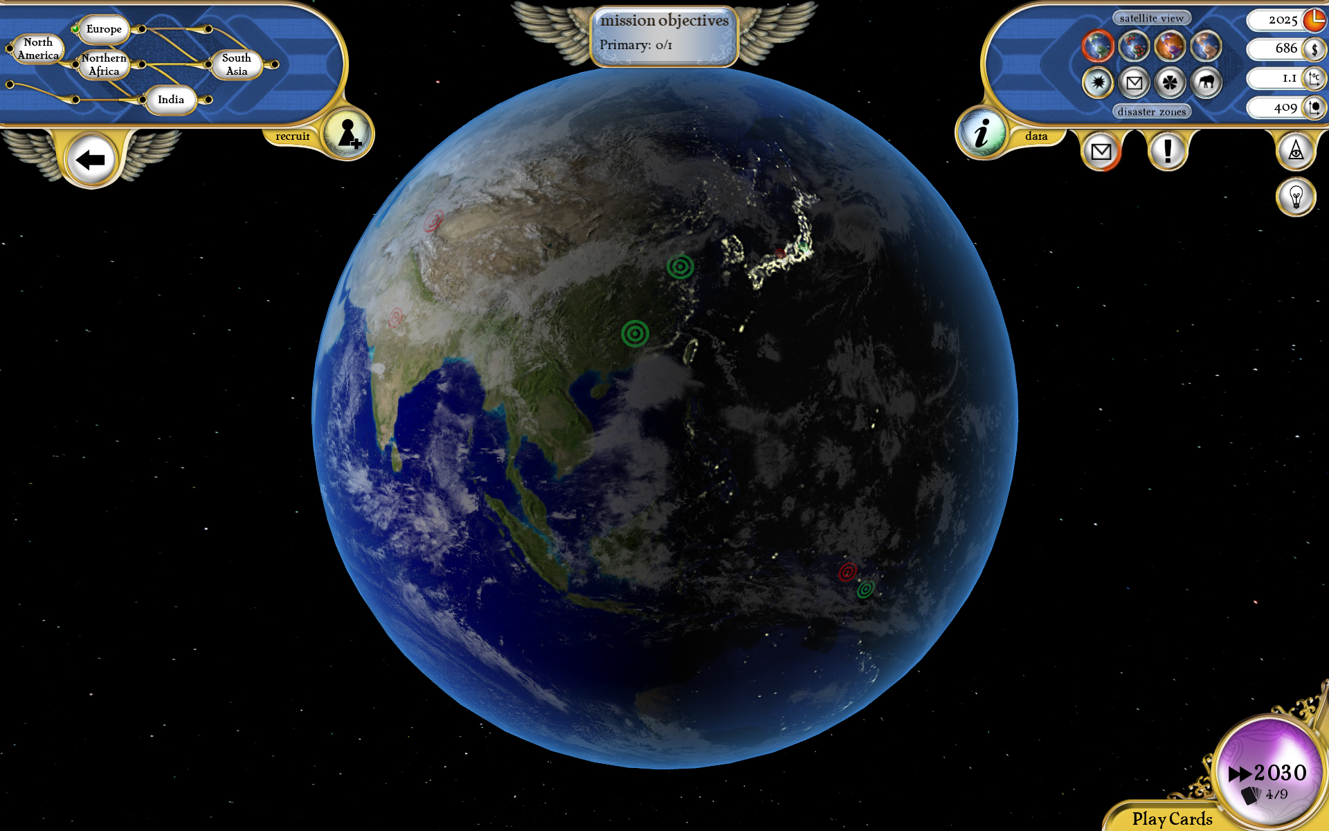 Screenshot of a game screen viewing Earth from space