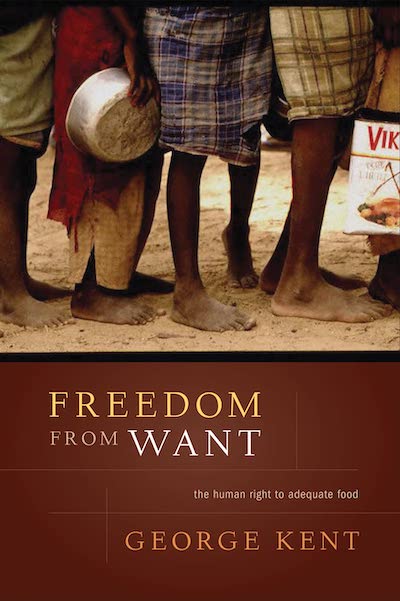 Freedom from want book cover, with the brown legs and feet of people standing in line with an empty bowl