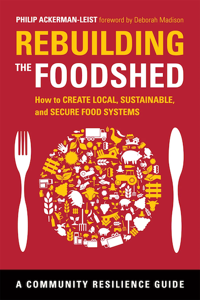 Rebuilding the foodshed book cover, with a dinner plate made up of farm imagery