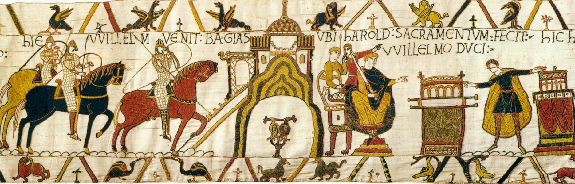 This scene depicts Duke William's arrival at Bayeux.