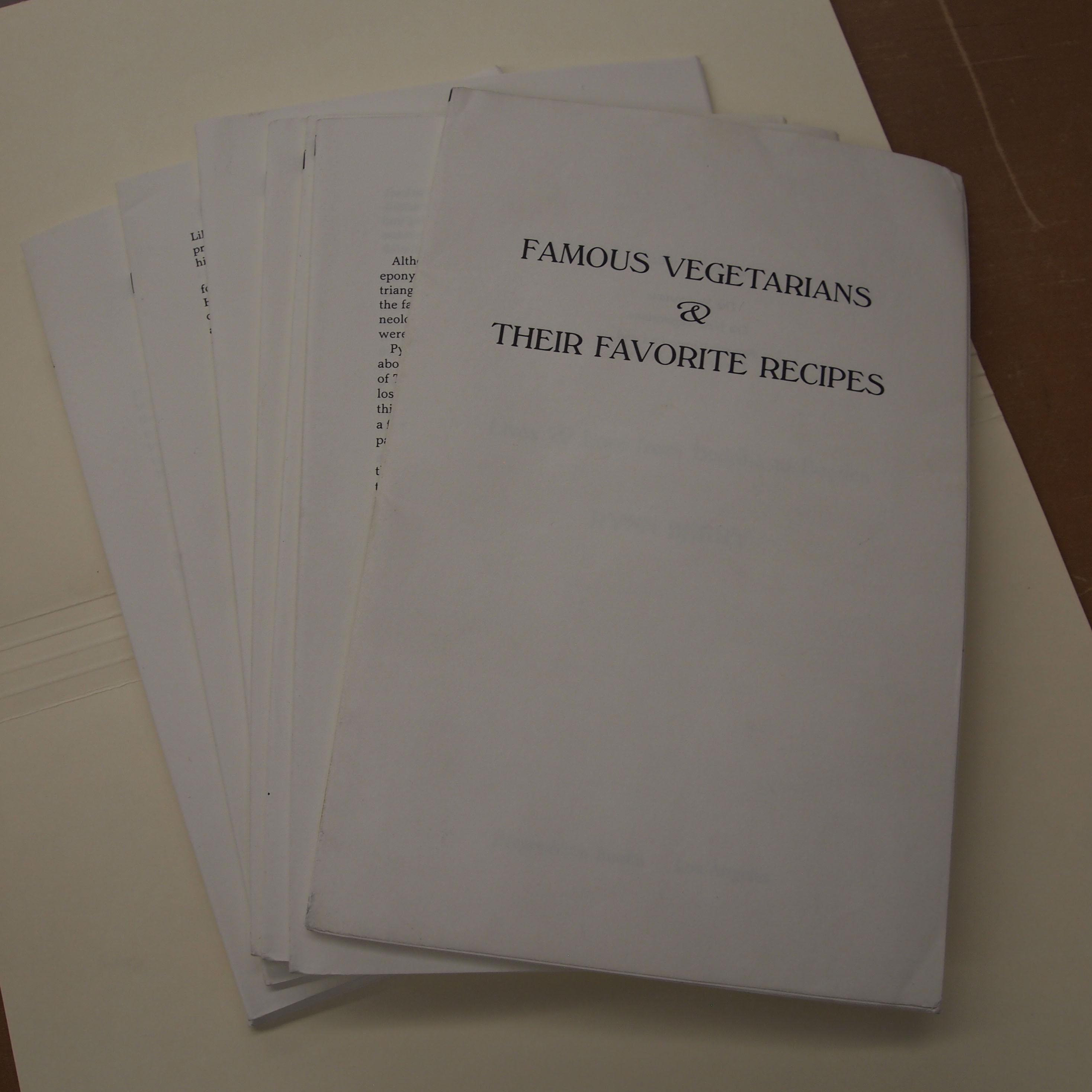 Page proofs for Rynn Berry, Jr.'s Famous Vegetarians and Their Favorite Recipes, used in the final steps of proofreading before publication