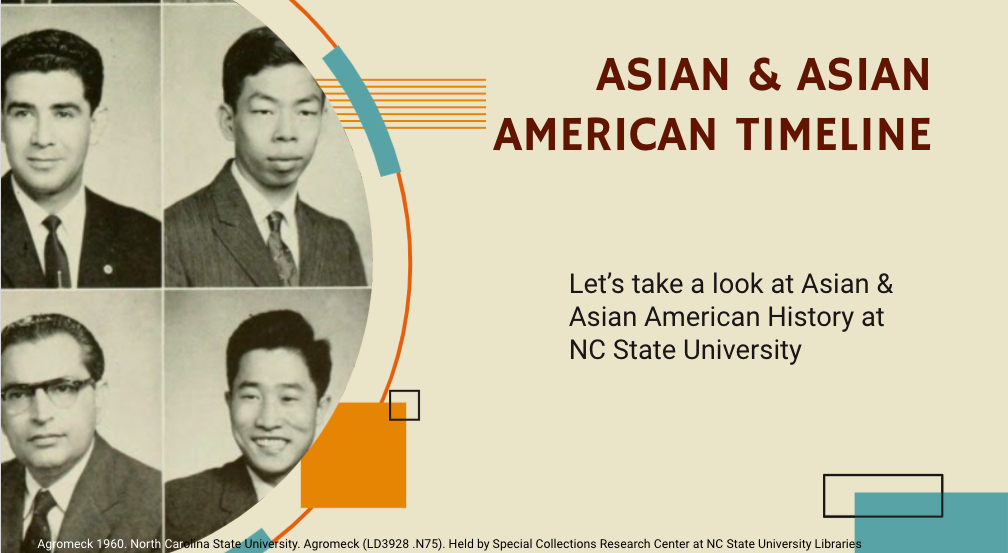 Presentation slide titled, Asian & Asian American Timeline