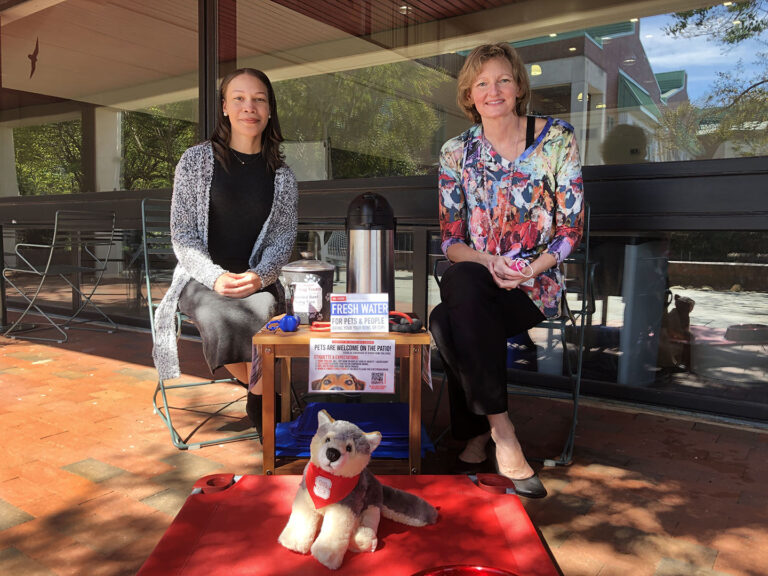 Ashton Reddish and Peggy Gross, of the William Rand Kenan, Jr. Library of Veterinary Medicine, developed the PAW Patio space.