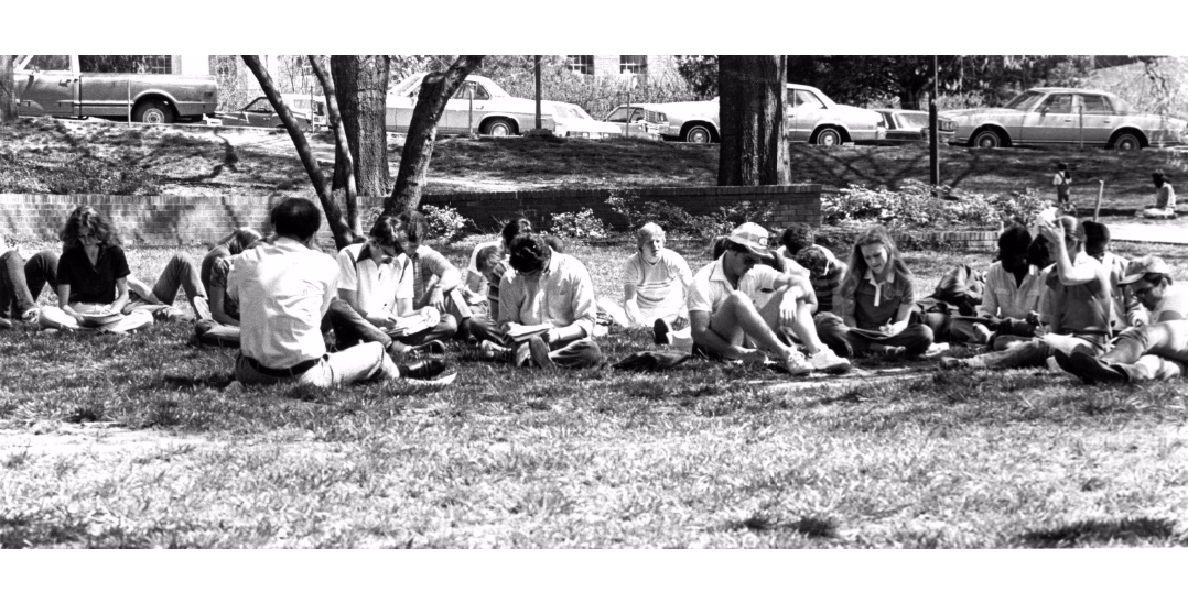 Outdoor class on campus, 1980.