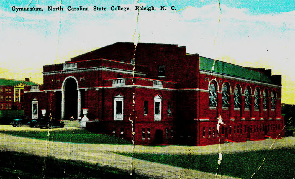 Gymnasium, North Carolina State College, illustrated postcard