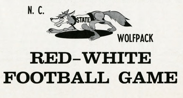 A quadrupedal wolf in a shirt was used for a 1967 reunion football game program.