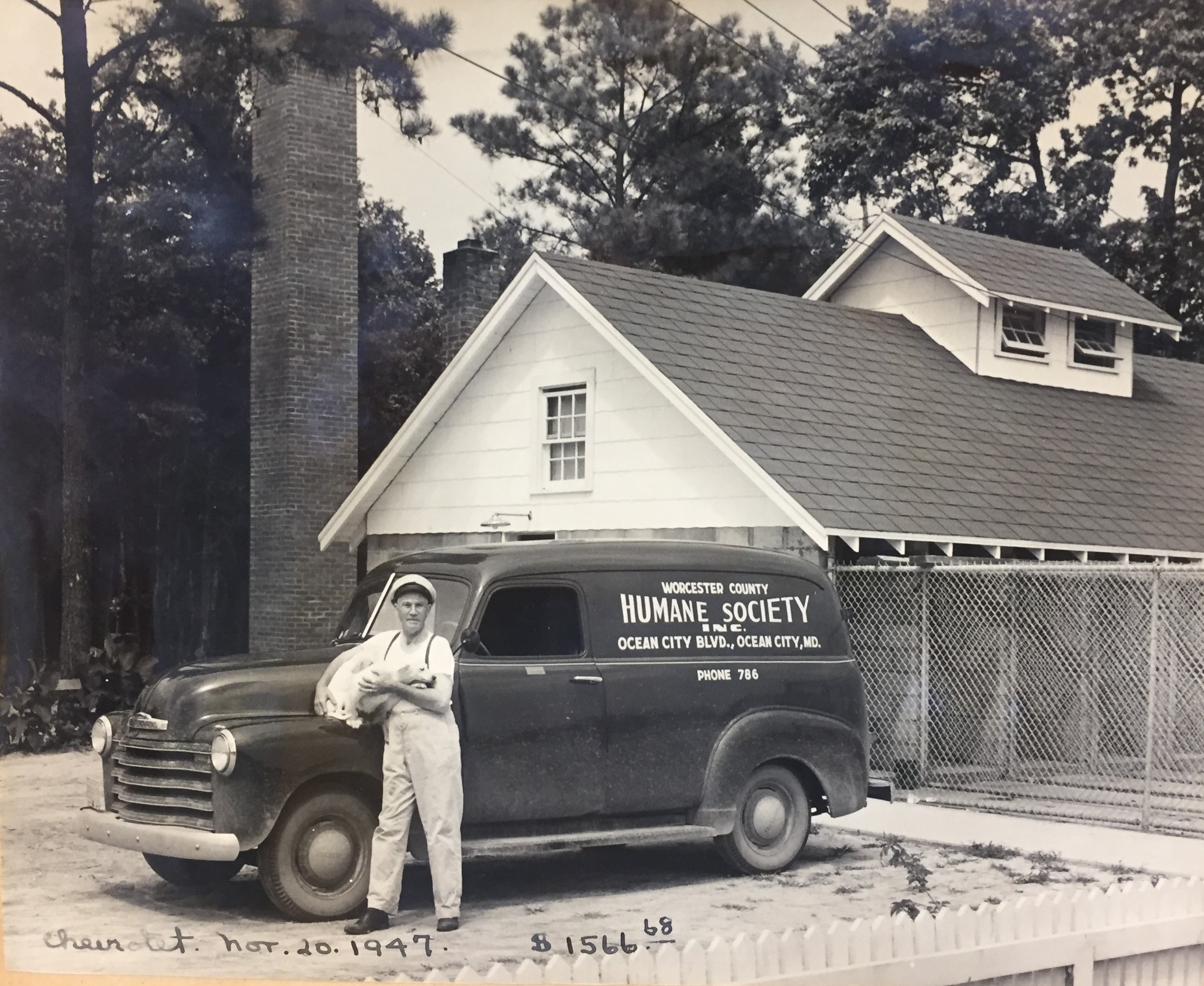 A Photo Depicting humane officer and the ambulance of the Worcester County Humane Society, 1947 (Box 3)