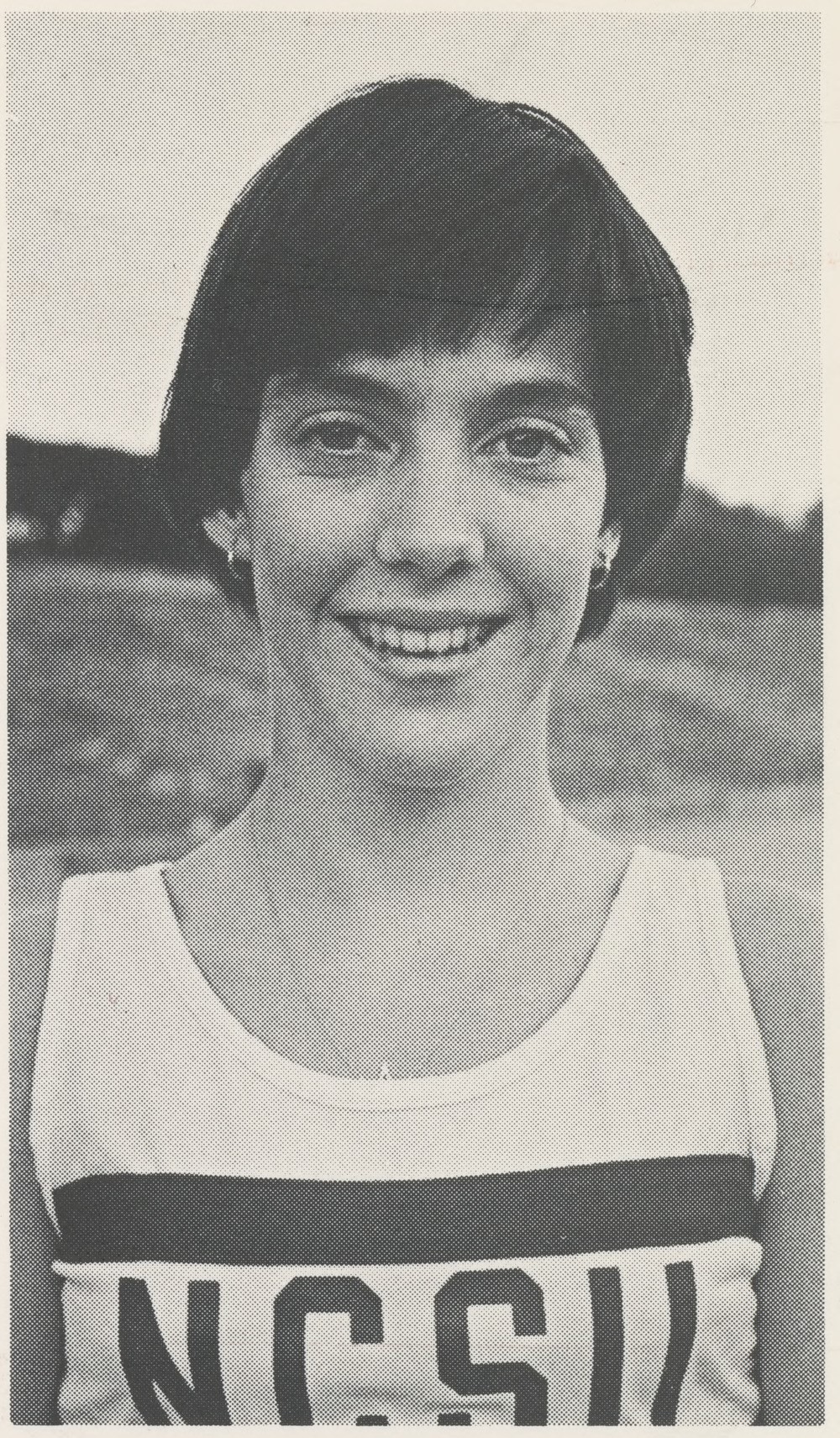 Black and white photo of Joan Benoit from the 1978 media guide.