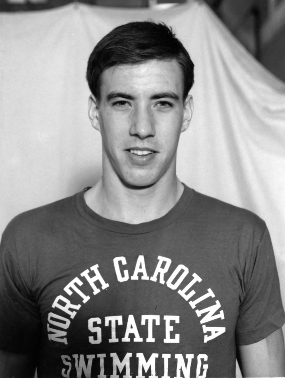 Black and white photo of NC State swimmer Steve Rerych.