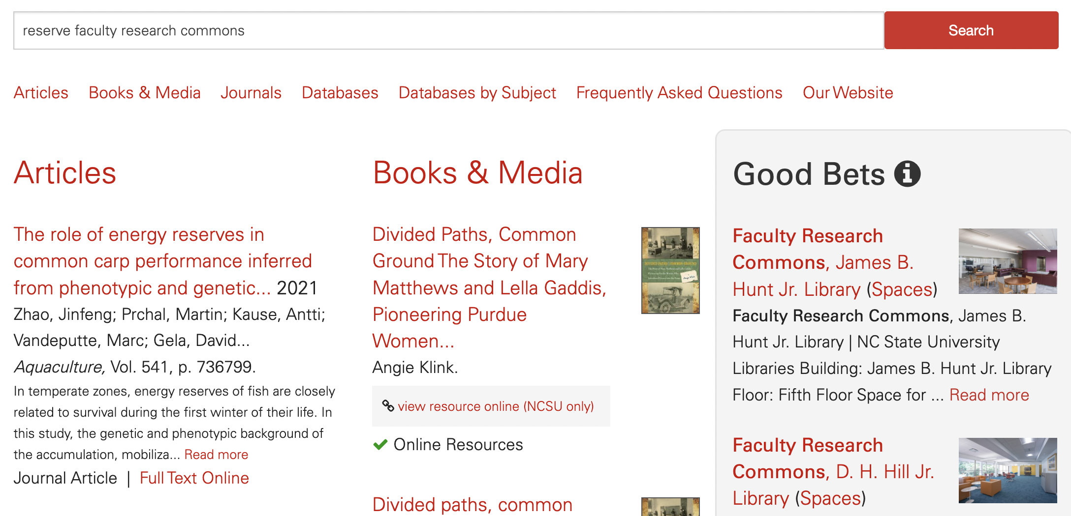 A search for “reserve faculty research commons” yields a "Good Bet"