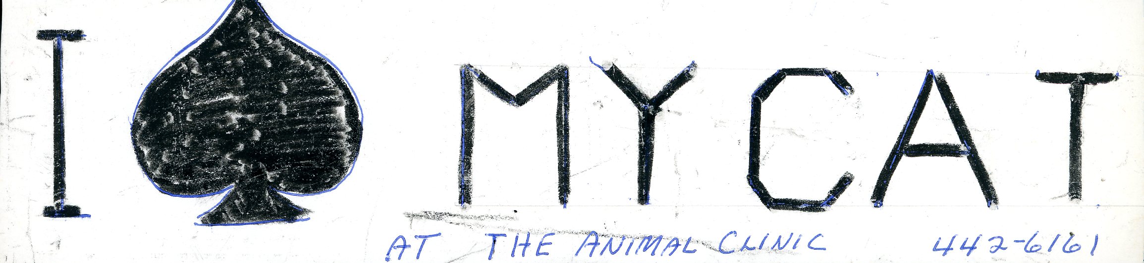 Lieberman’s prototype for “I (Spayed) My Cat” bumper sticker to advertise clinic services.