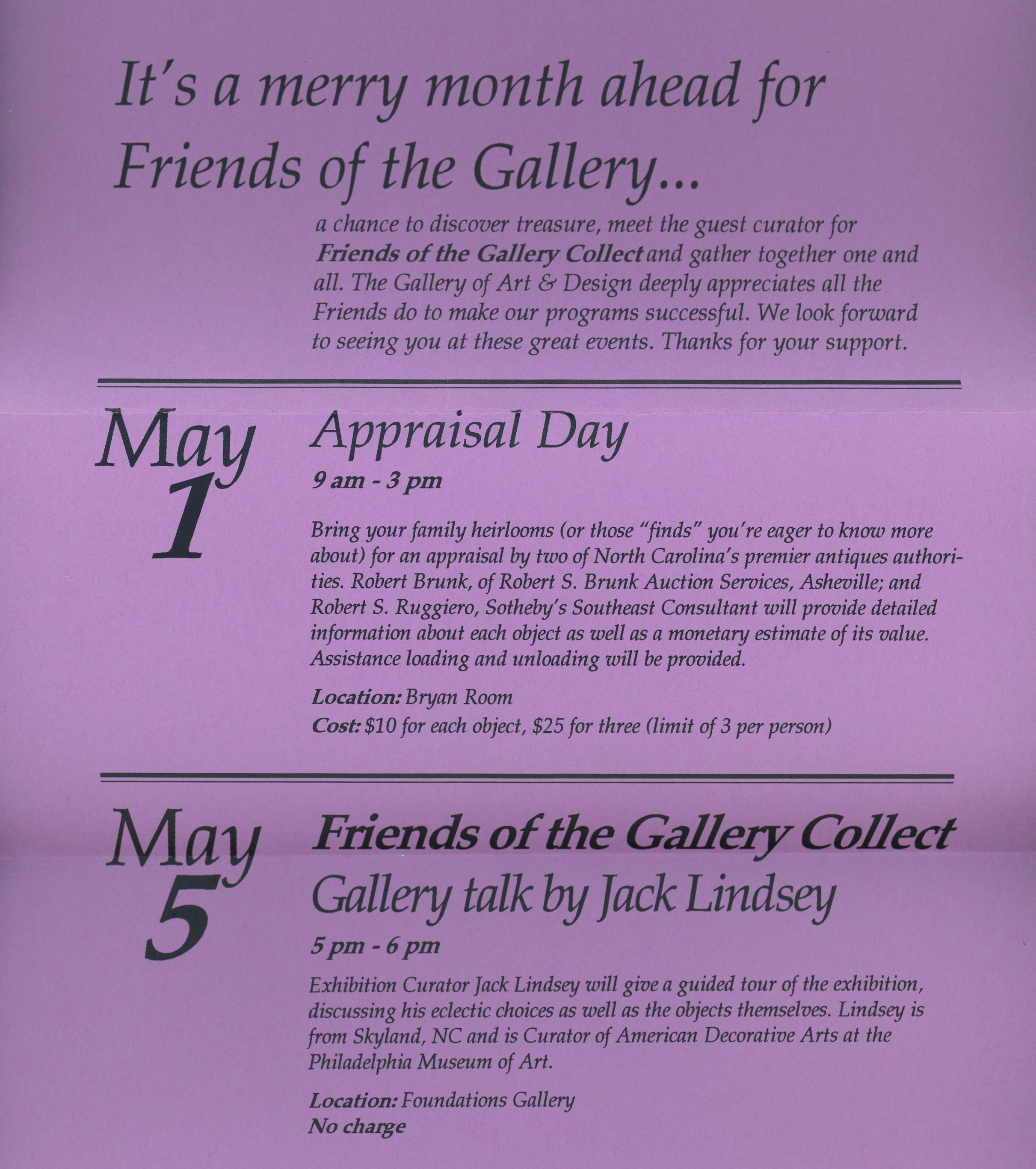 Friends of the Gallery event calendar