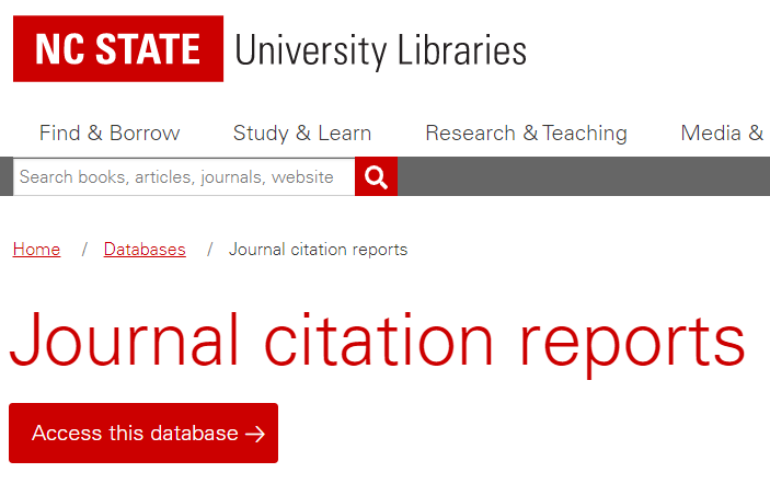 The database page for the Journal Citation Reports database