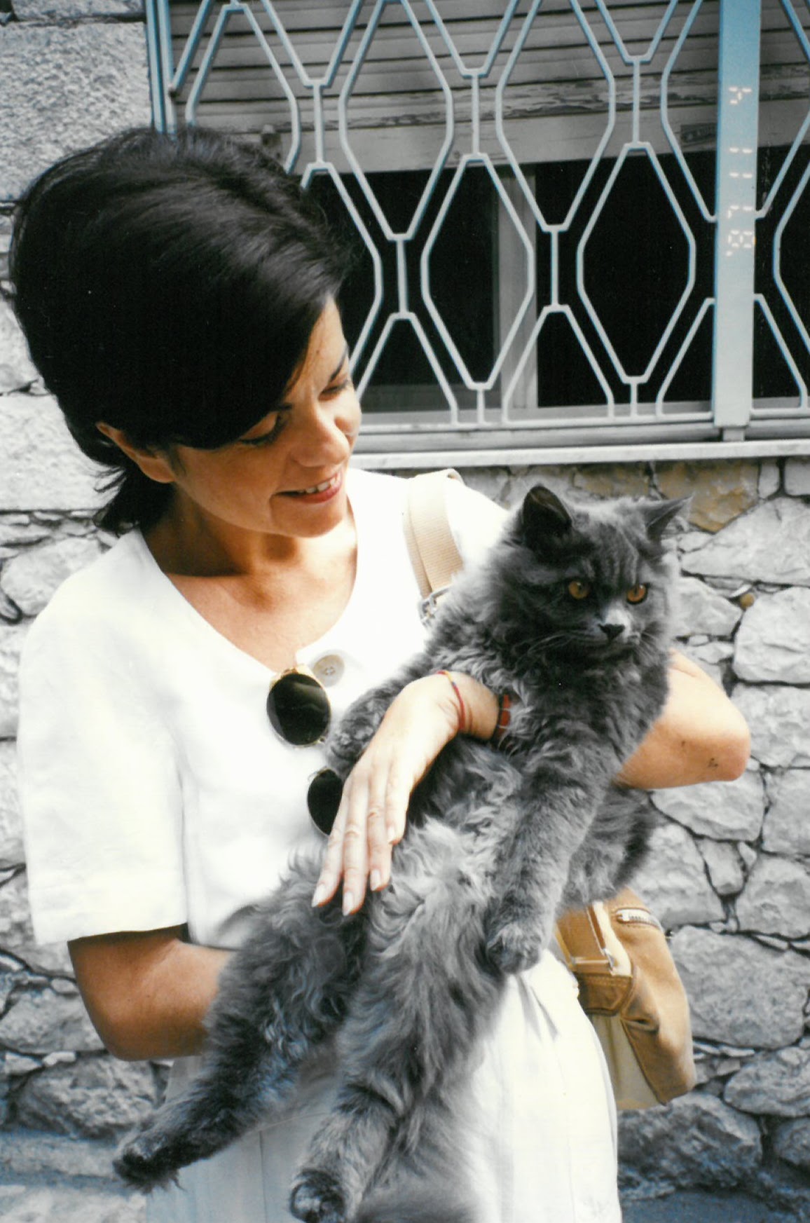 Woman with gray cat