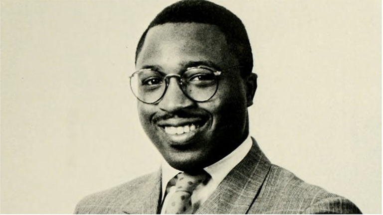 Black and white headshot of Kevin Howell from 1988