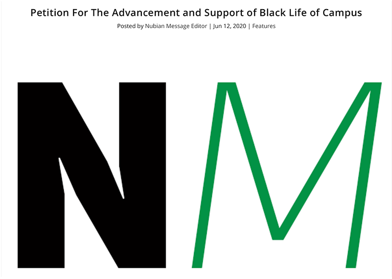 Black and green Nubian Message logo