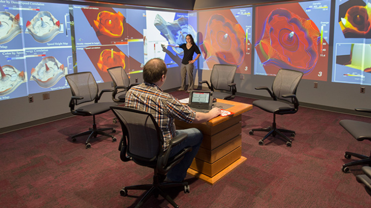 NC State Students work on engaging content in the D. H. Hill Library Visualization Studio