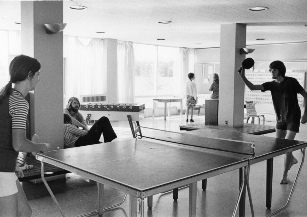 Lee Residence Hall, recreation room, 1970s