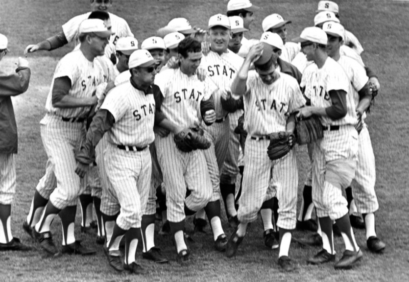 The Wolfpack baseball team after winning the ACC championship, 1968