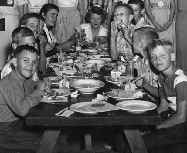 4-Hers in the Camp Schaub dining hall in Haywood Co., NC, ca. 1955.