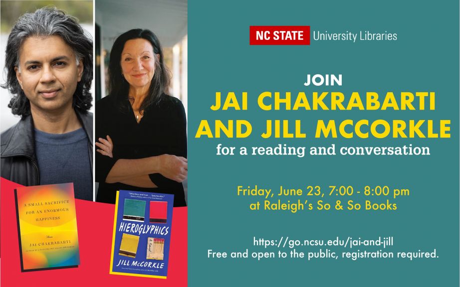 Authors Jai Chakrabarty and Jill McCorkle appear at Raleigh's So &amp; So Books, June 23