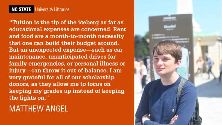 Libraries Student Scholarship awardee Matthew Angel.