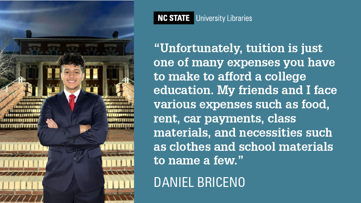 Libraries Student Scholarship awardee Daniel Briceno.