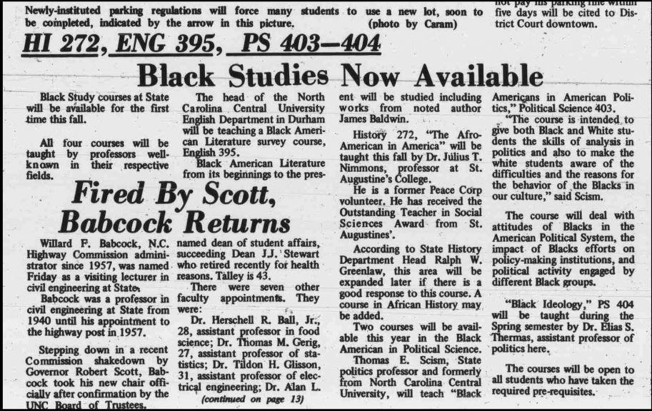 Technician from September 17, 1969 announcing the first Black Studies courses