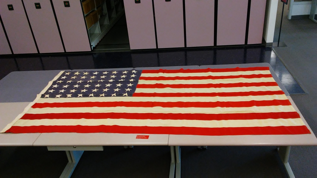 Flag from the casket of Captain George Rom Hardesty, an NC State alumnus who died in WWI.  He was buried in Arlington National Cemetery.