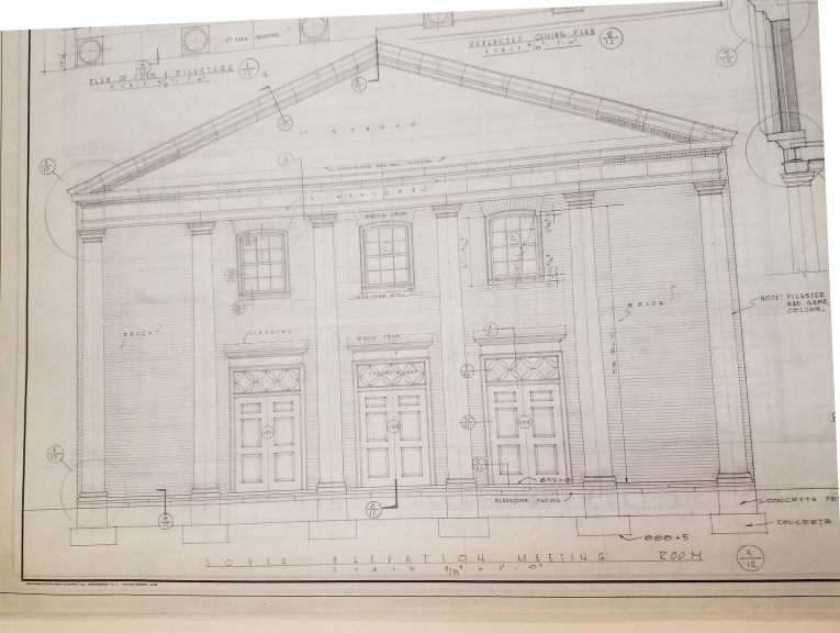 Detail of South Elevation, Meeting Room, High Point Friends Meeting House, designed by Voorhees and Everhart 