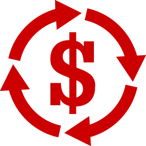Dollar sign surrounded by four circular arrows