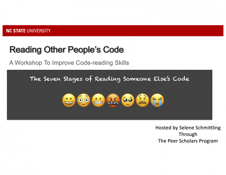 A series of emoji faces, showing the range of emotions shown by people when trying to read other people's code, from sadness to anger to acceptance