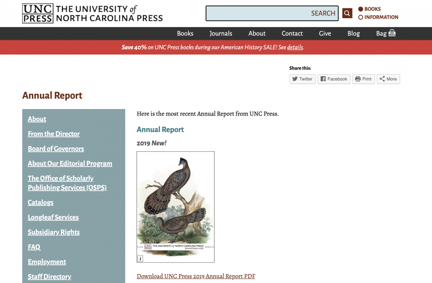 UNC Press annual report website