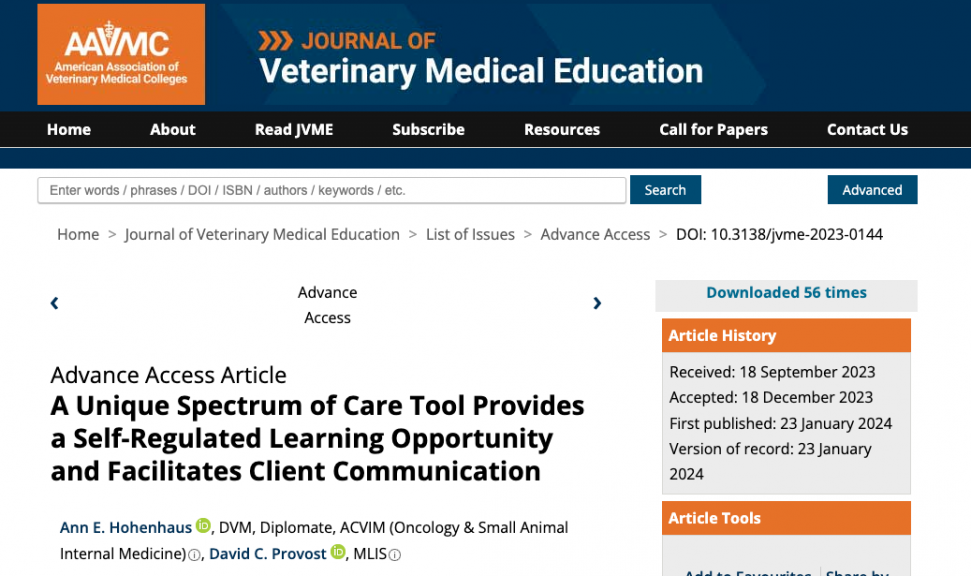 A screenshot from the Journal of Veterinary Medical Education
