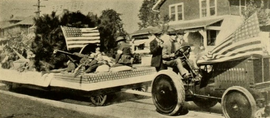 Rehabilitation student float in the NC State College Agriculture Parade, Oct. 1924.  After World War I, the college trained and educated hundreds of disabled veterans.  Photo from 1925 Agromeck yearbook.
