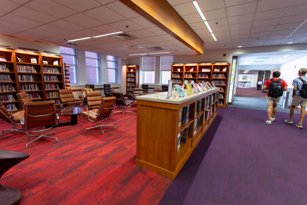 Popular Reading Lounge as viewed from the Learning Commons