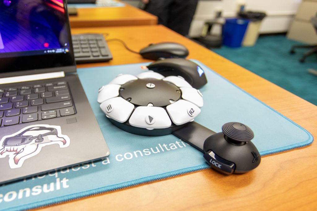 Close-up of a unique input device for VR and virtual environments focused on accessibility 