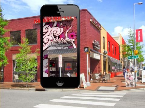 Picture showing an augmented reality overlay of graffiti on a building on Hillsborough Street