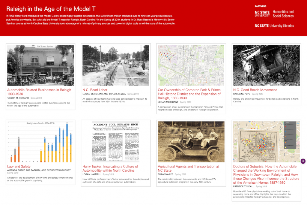Raleigh in the Age of the Model T: automobile related businesses 1903-1930, NC road labor, car ownership map, and other mini exhibits