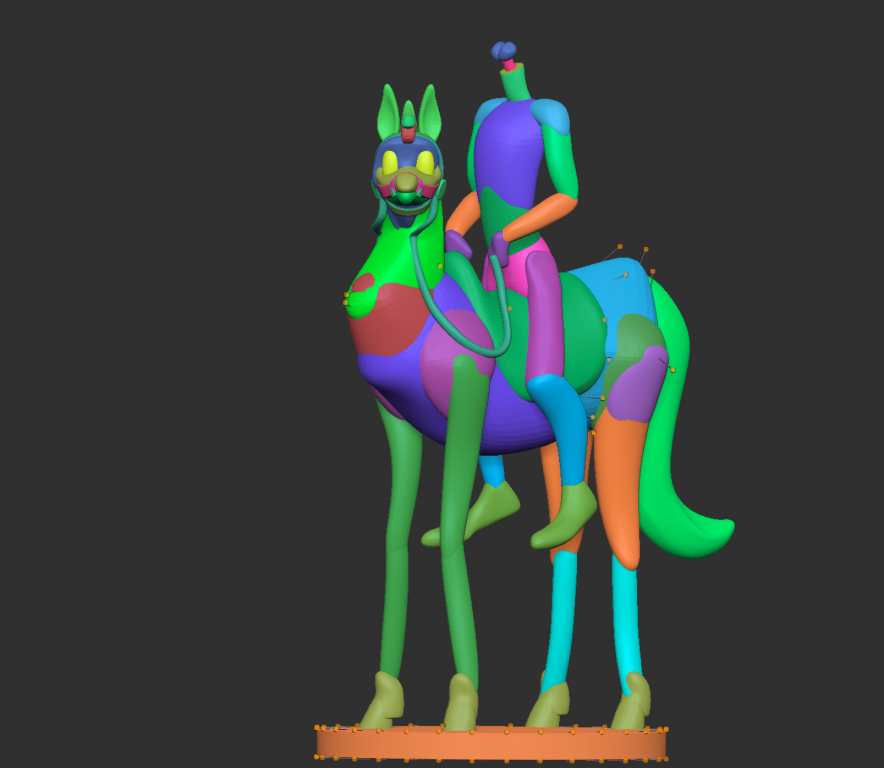 Multicolored 3D rendering a a headless person on a horse