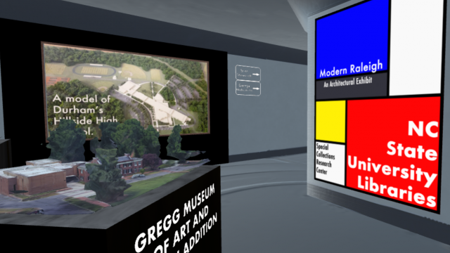 Virtual exhibit with a 3D model of buildings