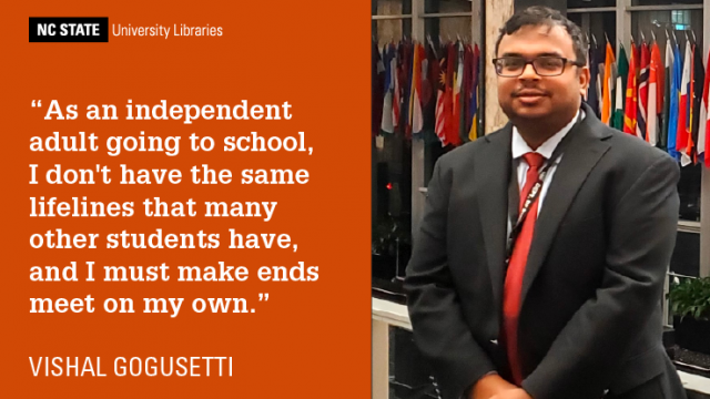 Libraries Student Scholarship awardee and Political Science major, Vishal Gogusetti