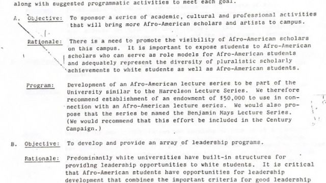 Excerpt from 1984 Report on Necessity of an African American Cultural Center by the Afro-American Advisory Council to the Chancellor