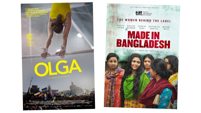 Film poster for “Olga,” a film by Elie Grappe and for "Made in Bangladesh" by Rubaiyat Hossain
