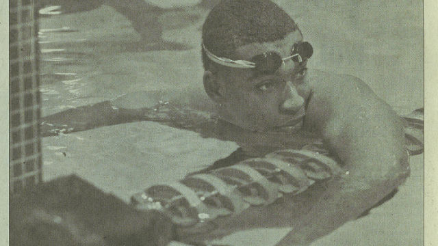 NC State swimmer Cullen Jones takes a break during practice on February 5, 2008 in Carmichael Gym. 
