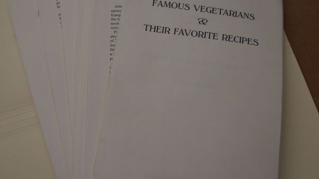 Page proofs for Rynn Berry, Jr.'s Famous Vegetarians and Their Favorite Recipes, used in the final steps of proofreading before publication