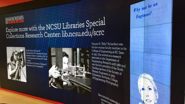 SCRC materials highlighted in a visualization in the iPearl Immersion Theater at the James B. Hunt Jr. Library