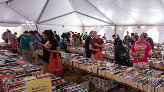 Grab armfuls of bargains in the tent on the Brickyard, April 8-12.