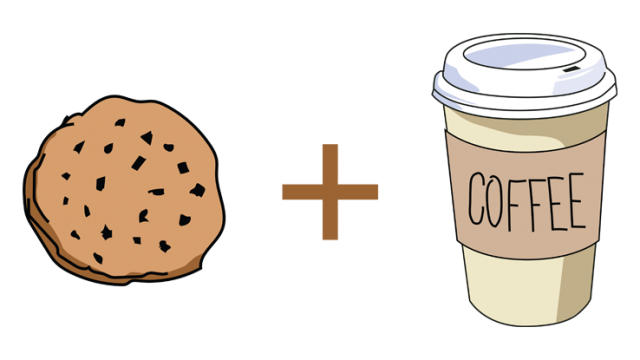 Graphic of a cookie and coffee.